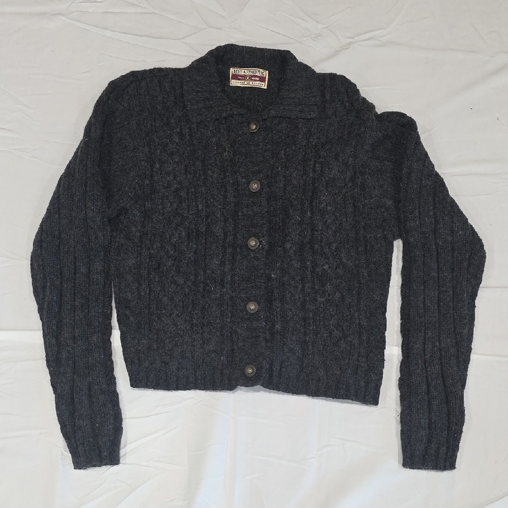 Grey Cable Knit Cardigan Sweater